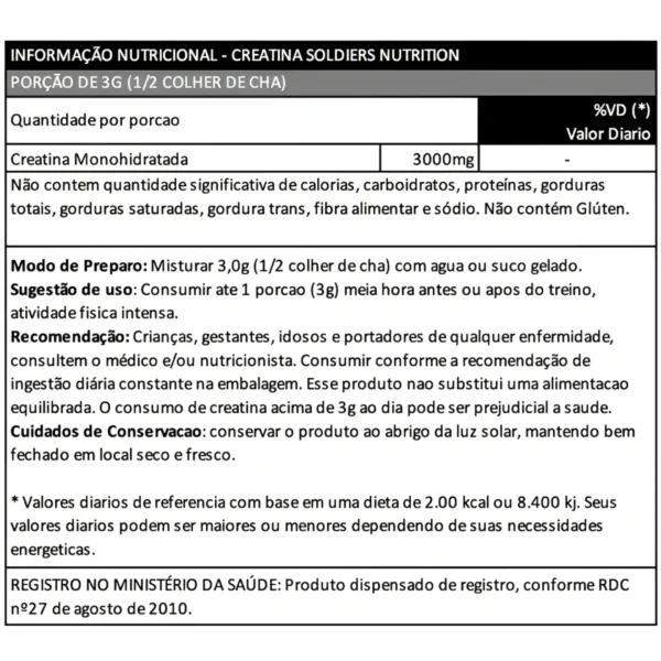 Creatina Monohidratada Importada de 500g-Pure 100%-Soldiers Nutrition - Imagem 3