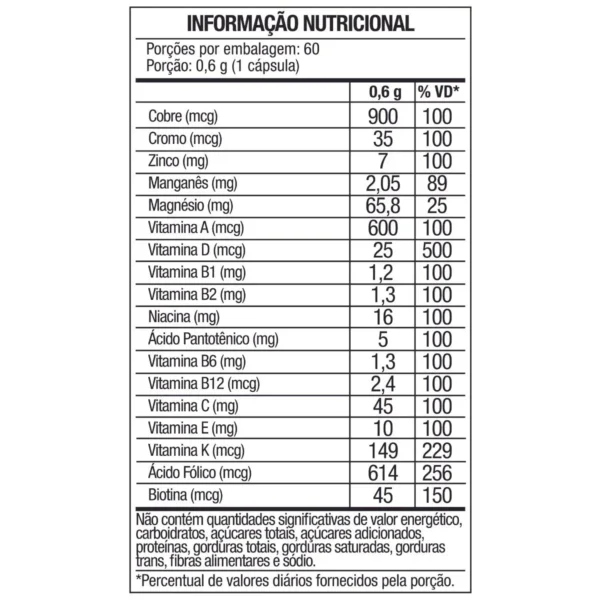 Multivitamínico 60 Cápsulas - 5 Minerais-13 Vitaminas-Soldiers Nutrition - Imagem 3