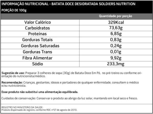 Batata Doce Desidratada 1Kg-Pura 100%-Soldiers Nutrition - Imagem 3