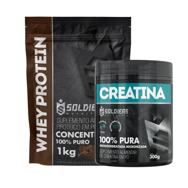 Kit: Whey Protein Concentrado 1Kg + Creatina Monohidratada Pot 300g-Pure 100% Importada-Soldiers Nutrition - Imagem 9