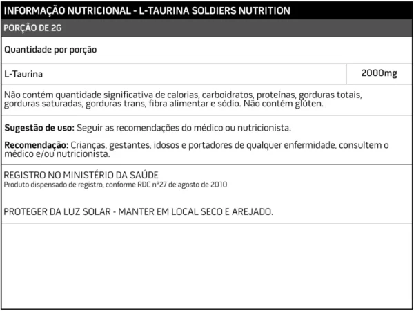 L-Taurina 1Kg-Pura 100% Importada-Soldiers Nutrition - Imagem 3
