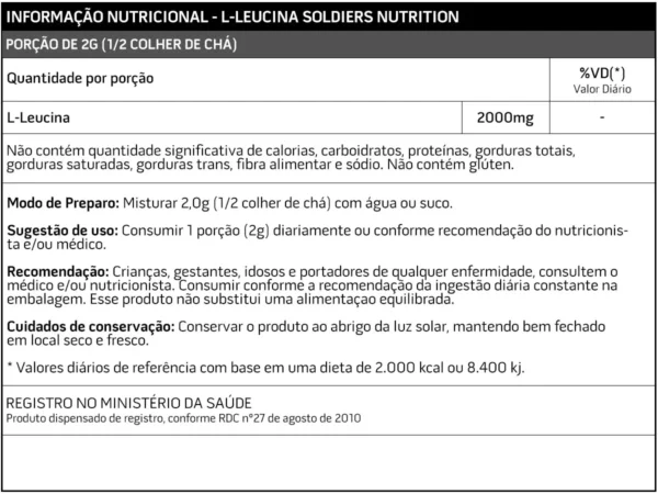 L-Leucina 250g-Pura 100% Importada-Soldiers Nutrition - Imagem 3