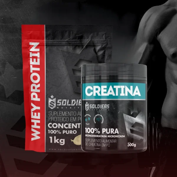 Kit: Whey Protein Concentrado 1Kg + Creatina Monohidratada Pot 300g-Pure 100% Importada-Soldiers Nutrition - Imagem 2