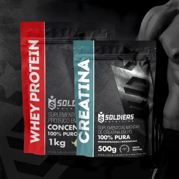 Kit: Whey Protein Concentrado 1Kg + Creatina Monohidratada 500g - 100% Importado-Soldiers Nutrition - Imagem 2