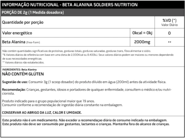 Beta Alanina 250g-Importada Pura 100%-Soldiers Nutrition - Imagem 2