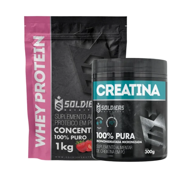 Kit: Whey Protein Concentrado 1Kg + Creatina Monohidratada Pot 300g-Pure 100% Importada-Soldiers Nutrition - Imagem 7